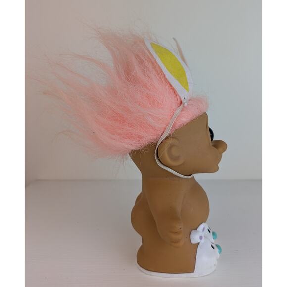 VTG Russ Easter Bunny Ears Troll Doll 5" Girl Peach Hair White Bunny Slippers - Picture 2 of 6